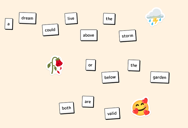 Magnet poem created about a dream